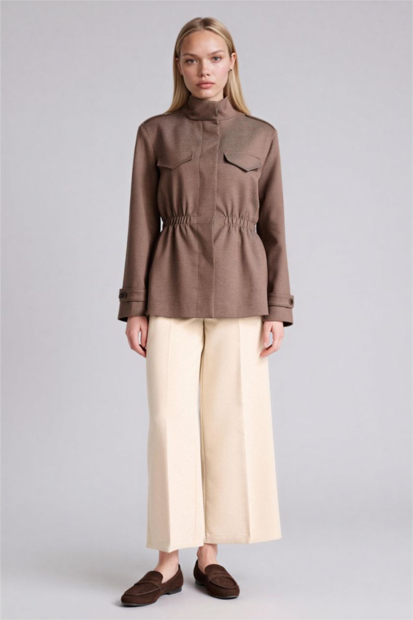 Woman Brown Regular Fit Jacket Collar Blazer