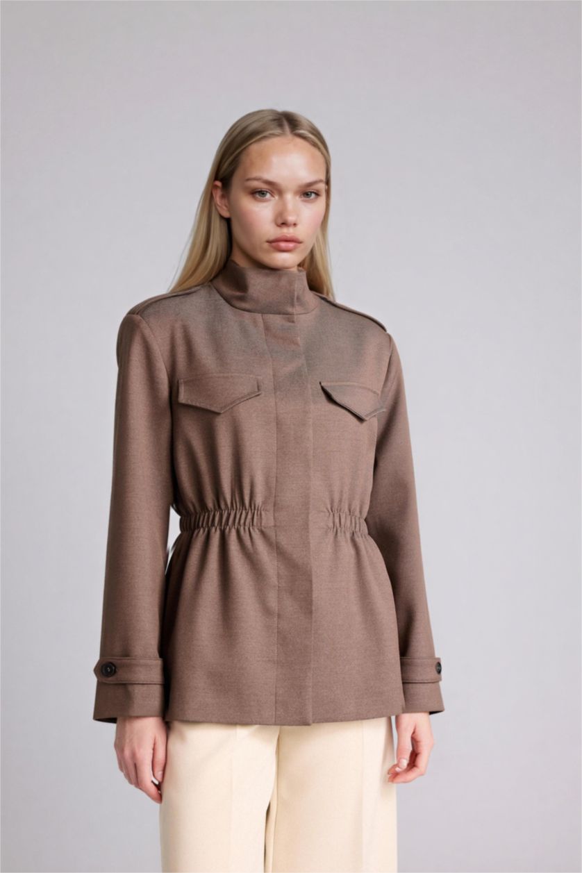 Woman Brown Regular Fit Jacket Collar Blazer