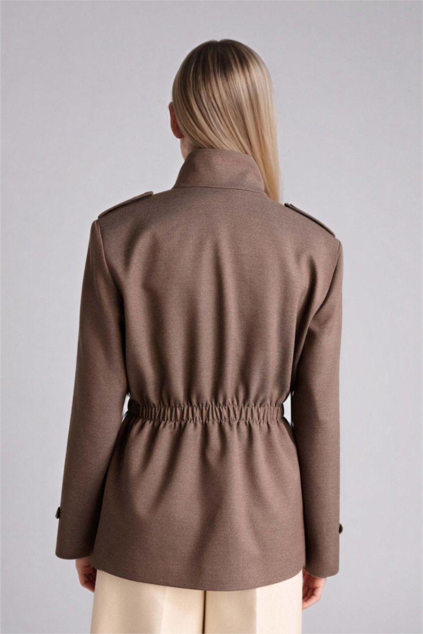 Woman Brown Regular Fit Jacket Collar Blazer