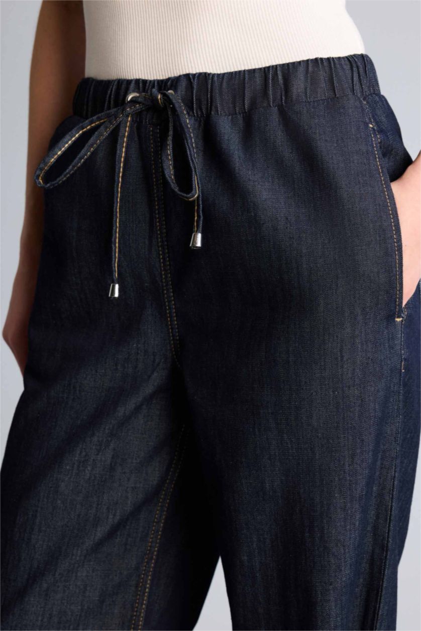 Kadın Mavi Siyah Wıde Leg Uzun Jean Pantolon