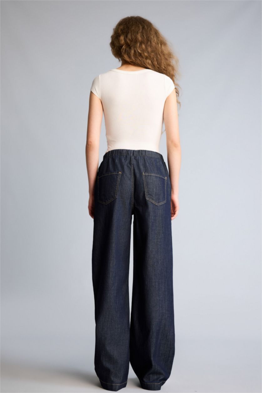 Kadın Mavi Siyah Wıde Leg Uzun Jean Pantolon