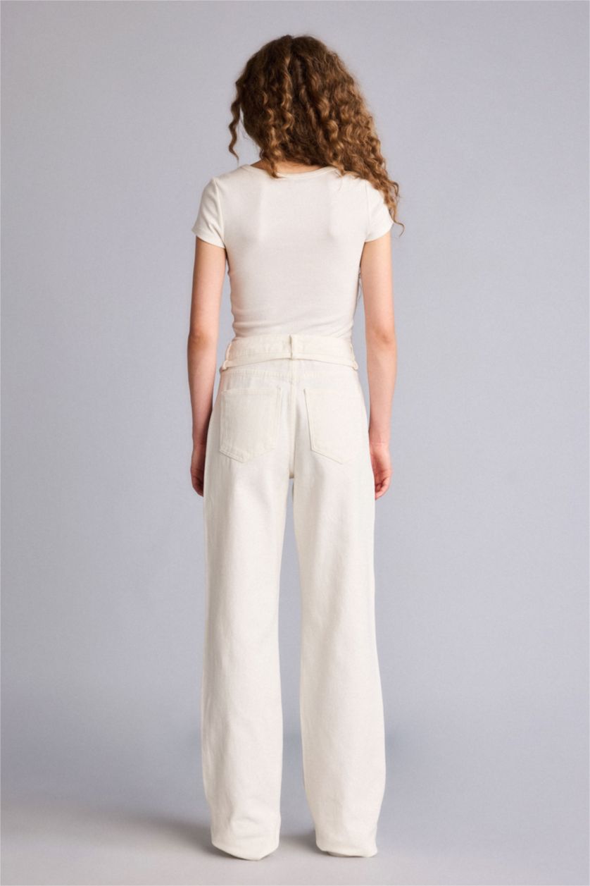 Kadın Beyaz Straıght Wıde Yüksek Bel Uzun Jean Pantolon