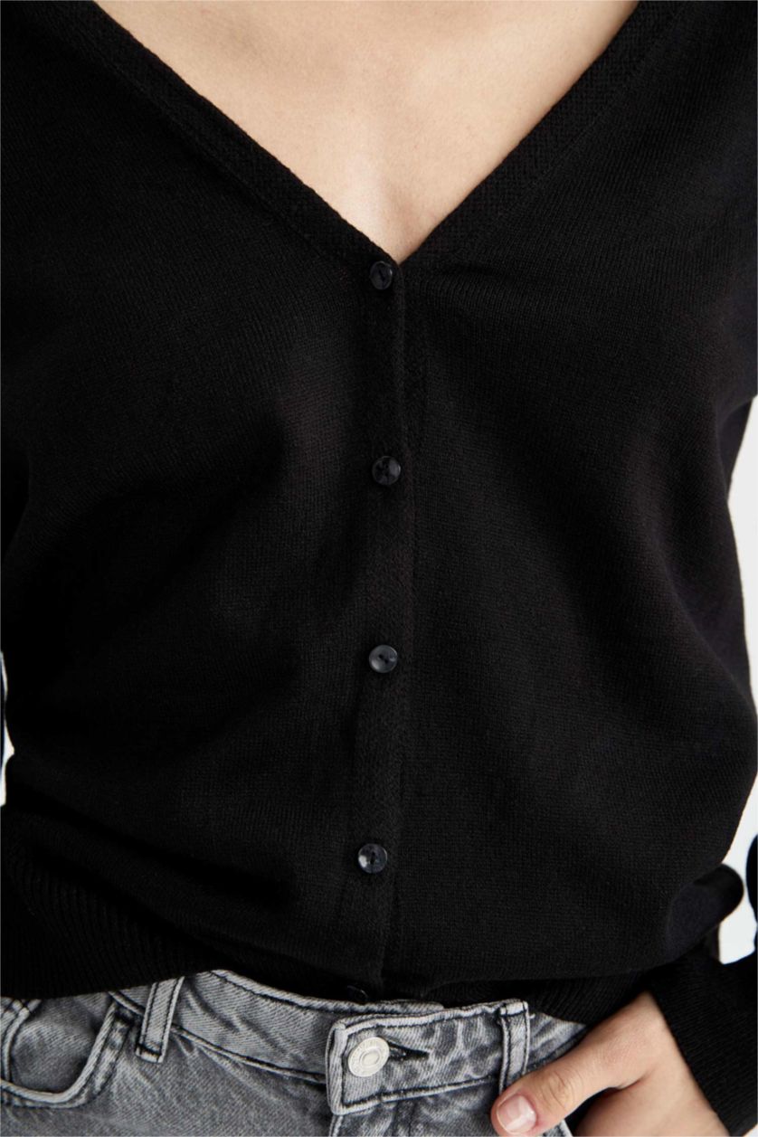 FEMME Noir Cardigan Basique Col V Coupe Classique