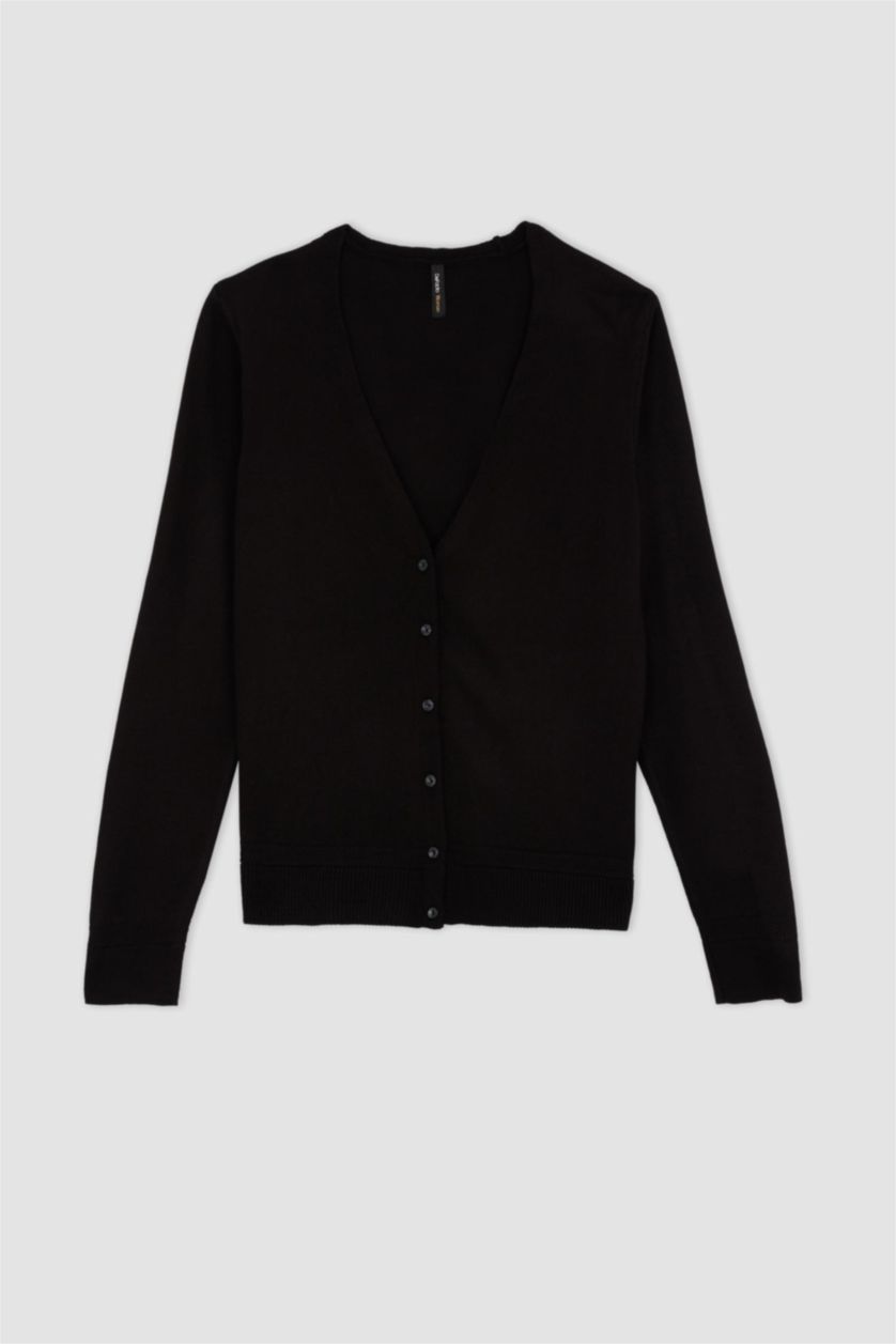 FEMME Noir Cardigan Basique Col V Coupe Classique