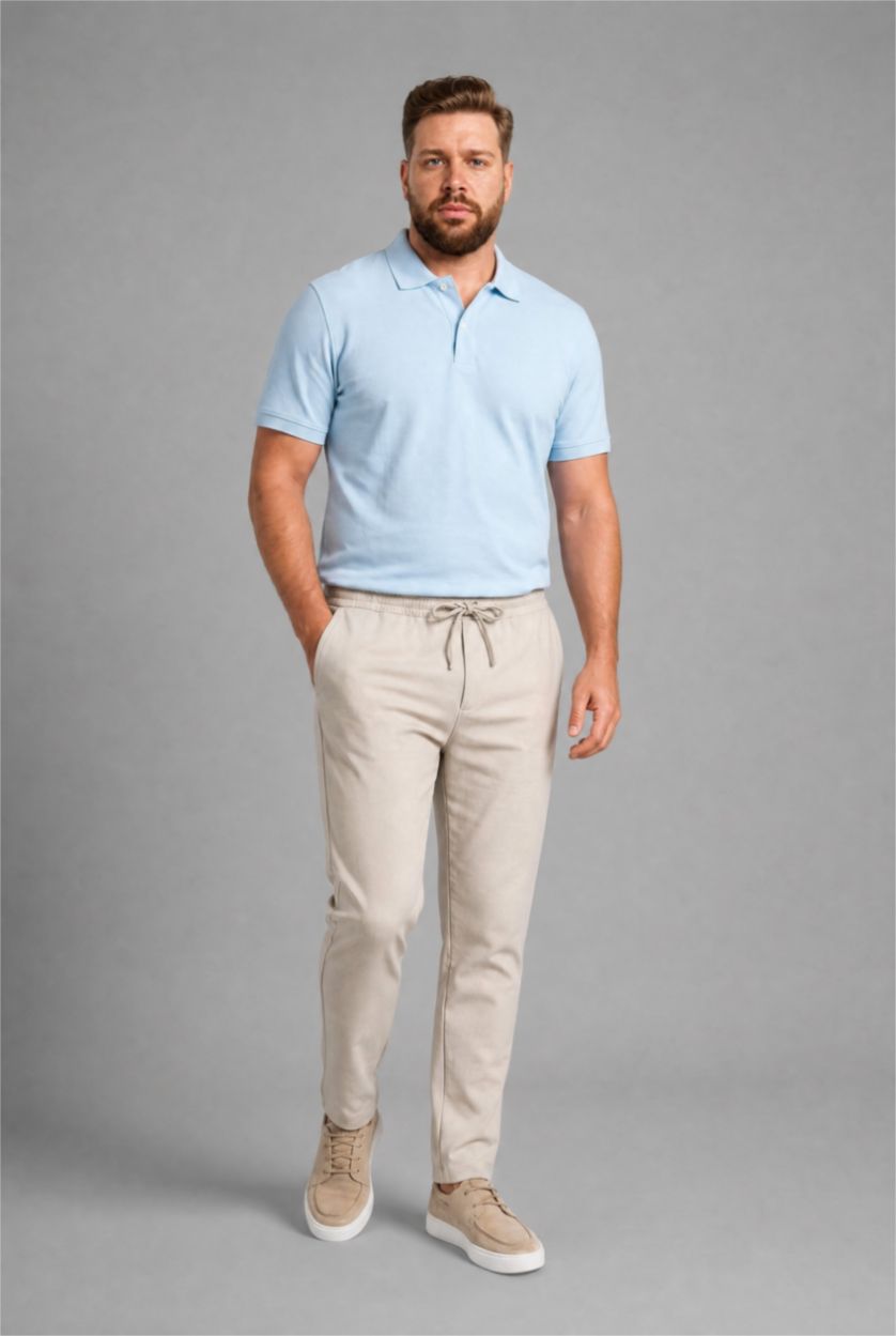 Men Açık Mavi Regular Fit Pique Short Sleeve Polo T-Shirt