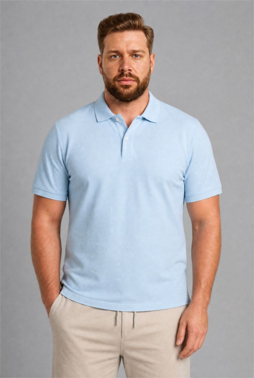 Men Açık Mavi Regular Fit Pique Short Sleeve Polo T-Shirt