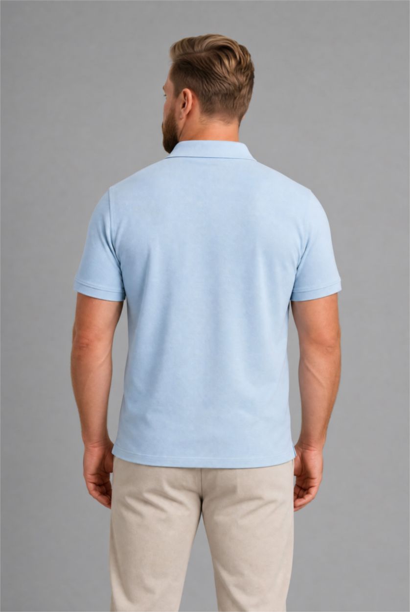 Men Açık Mavi Regular Fit Pique Short Sleeve Polo T-Shirt