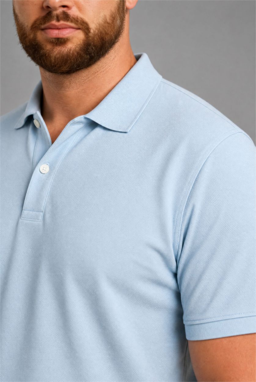 Men Açık Mavi Regular Fit Pique Short Sleeve Polo T-Shirt
