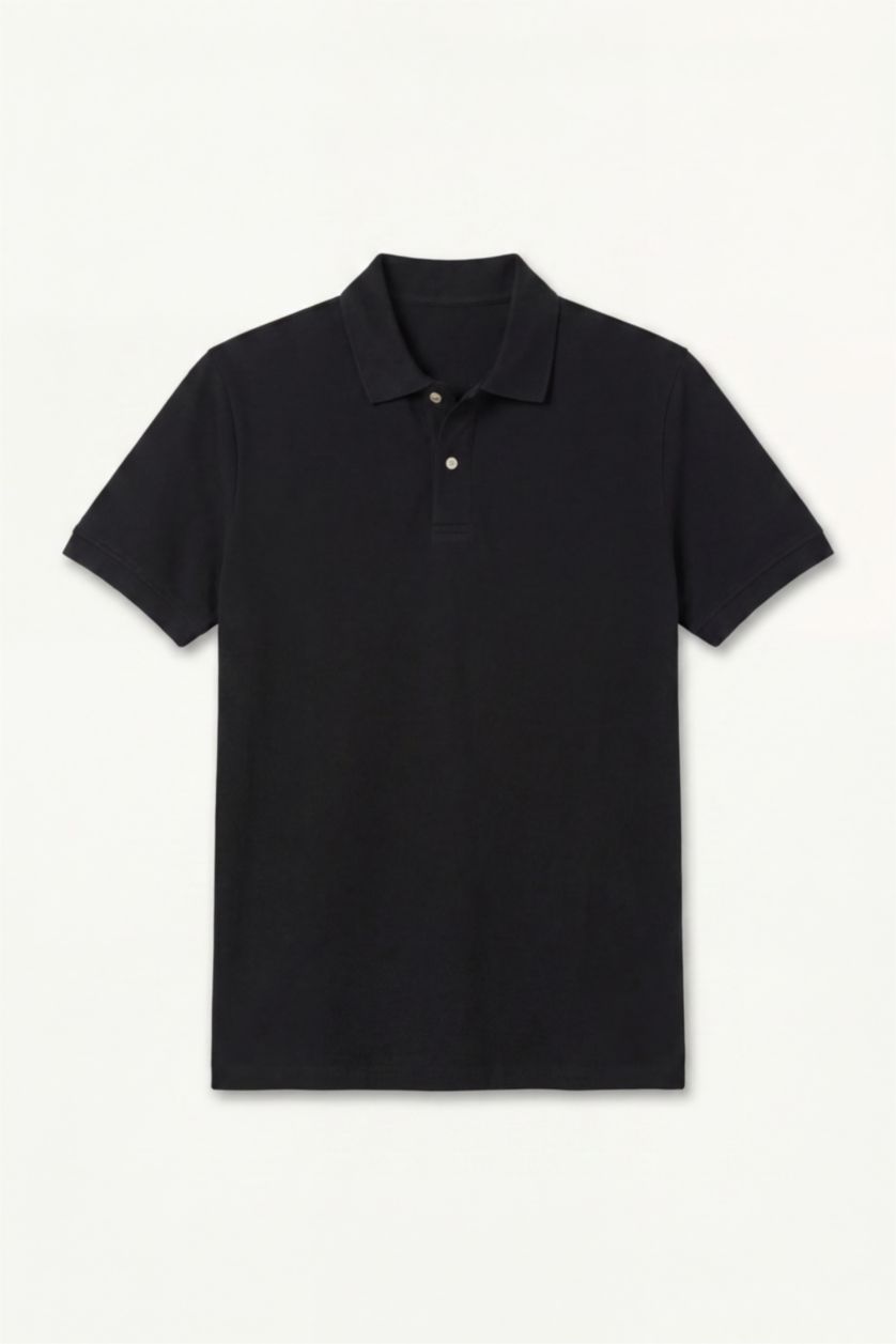 Erkek Siyah Regular Fıt Kısa Kollu Polo Tişört
