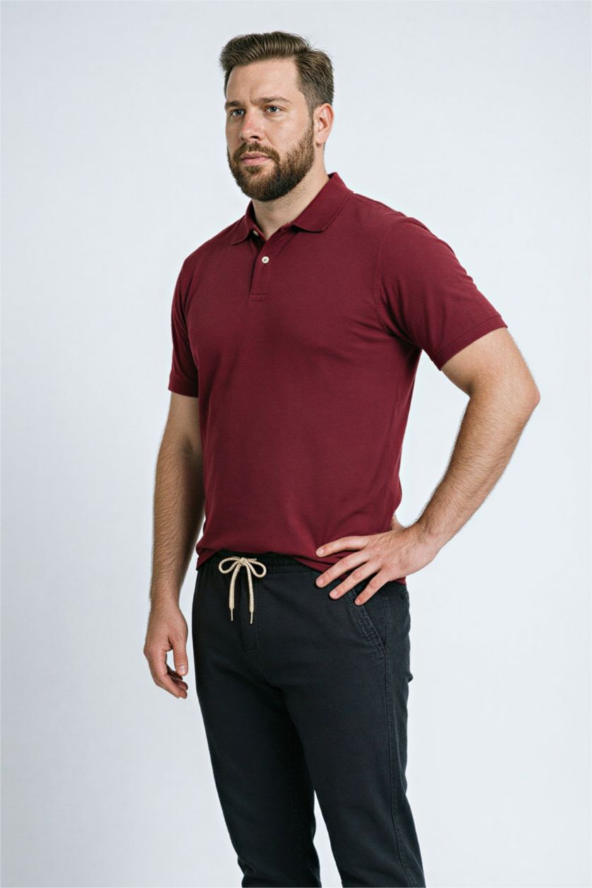 Erkek Bordo Regular Fıt Kısa Kollu Polo Tişört