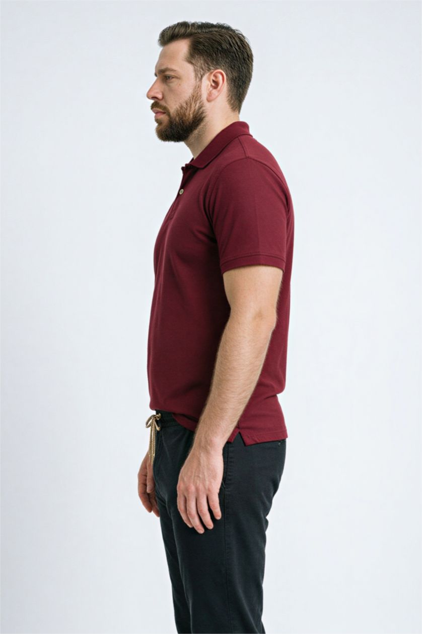 Erkek Bordo Regular Fıt Kısa Kollu Polo Tişört