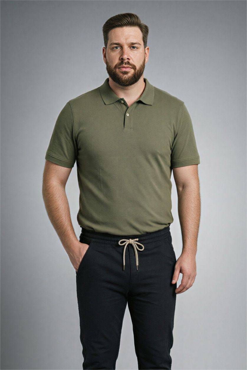 Erkek Haki Regular Fıt Kısa Kollu Polo Tişört