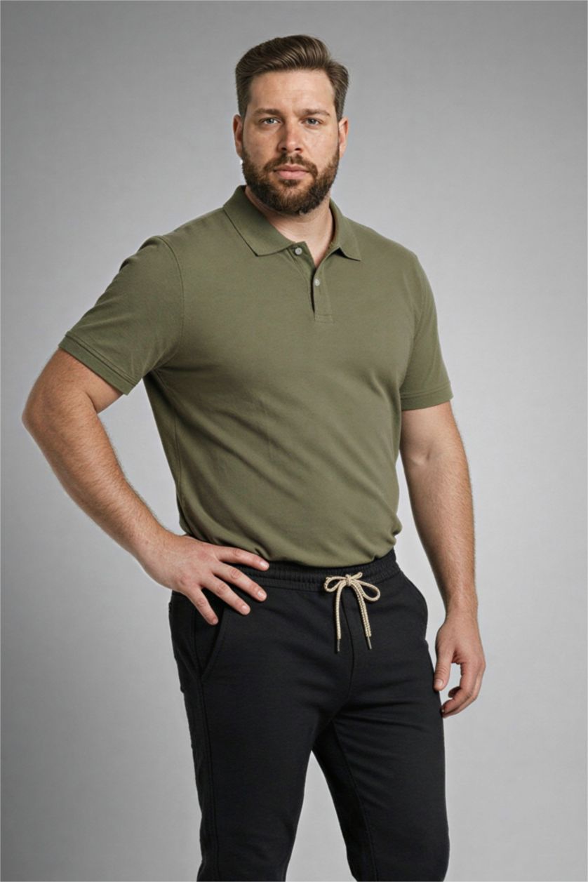 Erkek Haki Regular Fıt Kısa Kollu Polo Tişört