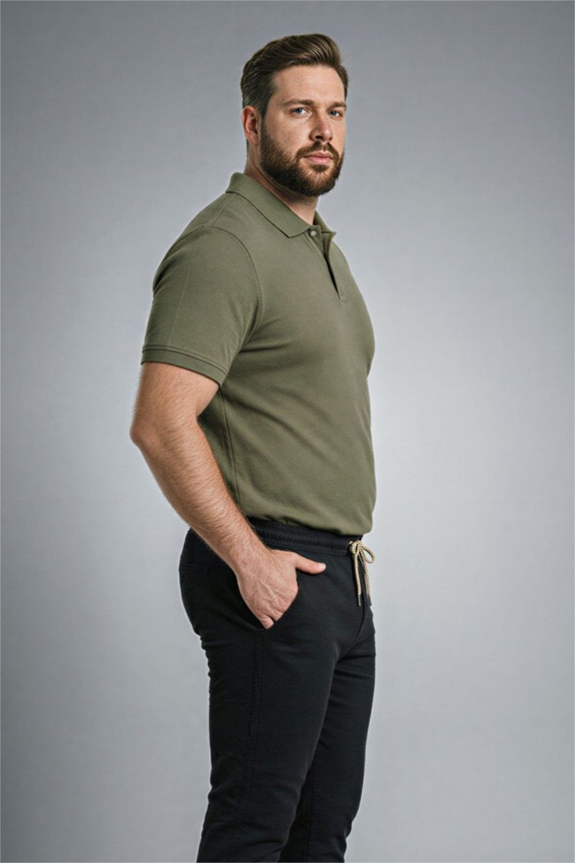 Erkek Haki Regular Fıt Kısa Kollu Polo Tişört