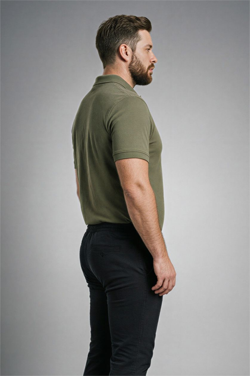 Erkek Haki Regular Fıt Kısa Kollu Polo Tişört