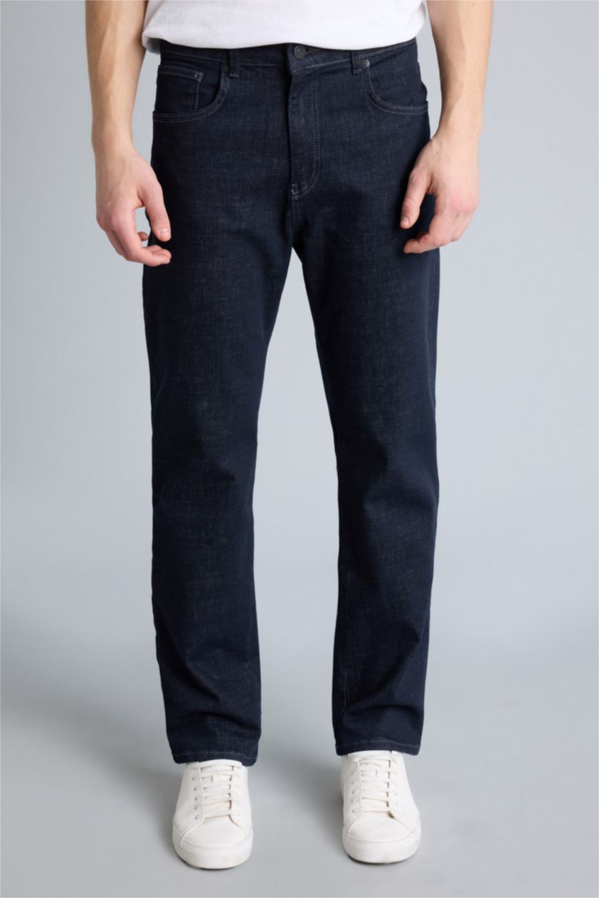 Man Dark Blue Straight Fit Trousers