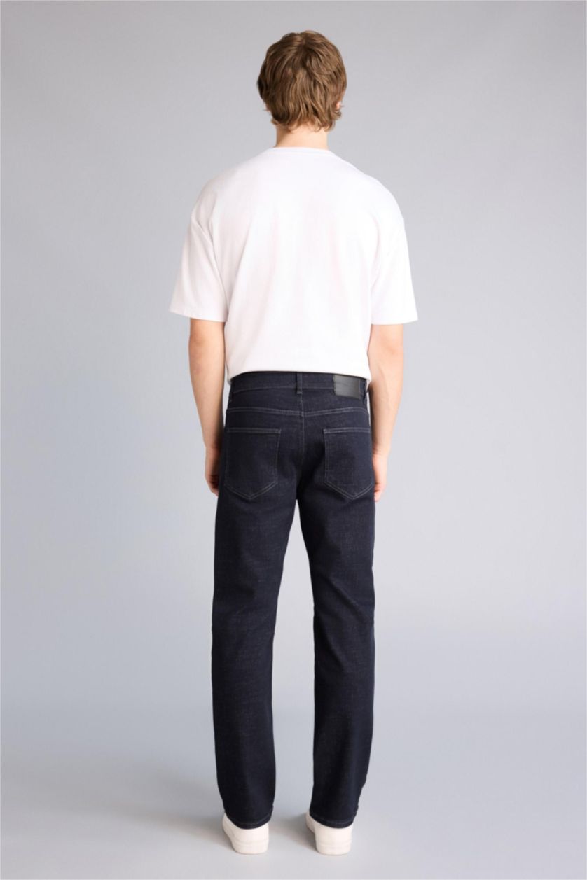 Man Dark Blue Straight Fit Trousers