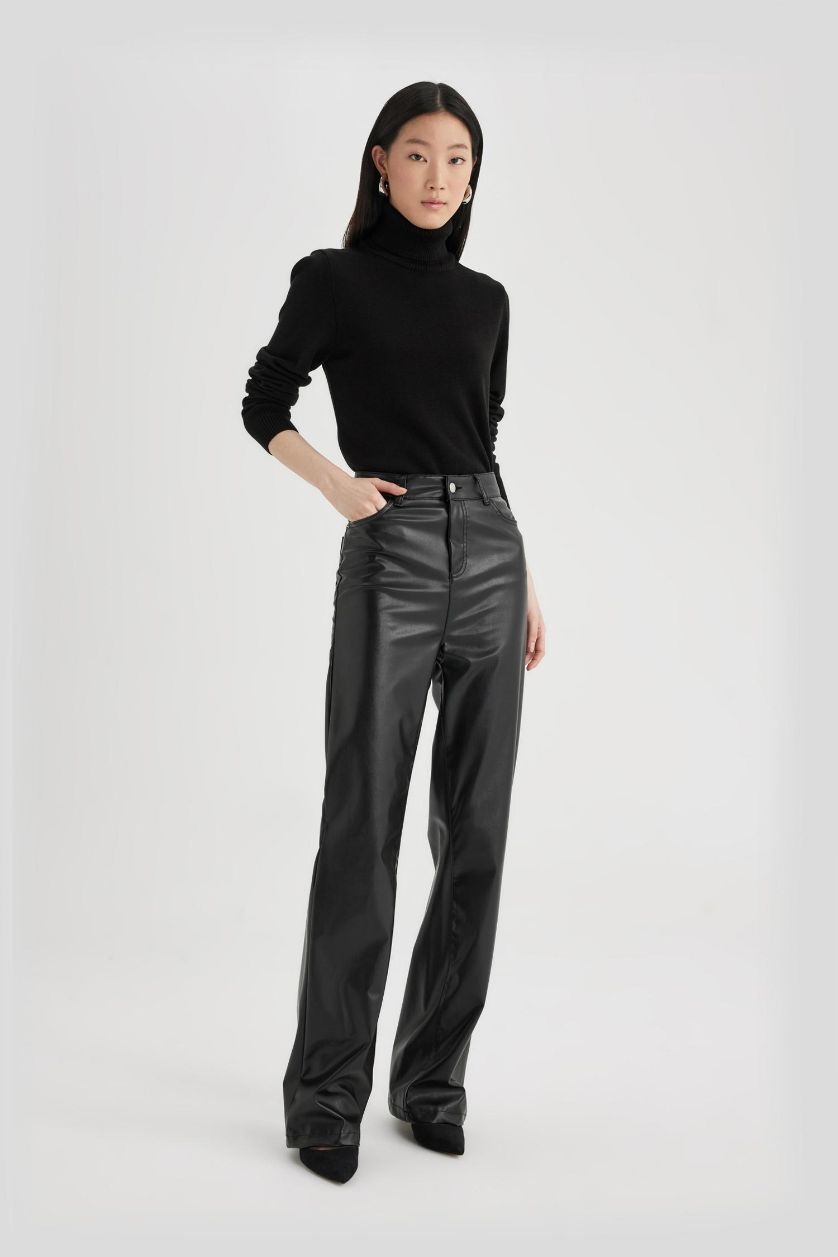 WOMAN Black Regular Fit Turtleneck Basic Pulover