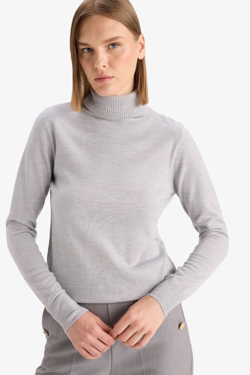 WOMAN Anthracite Melange Regular Fit Turtleneck Basic Knit Pullover