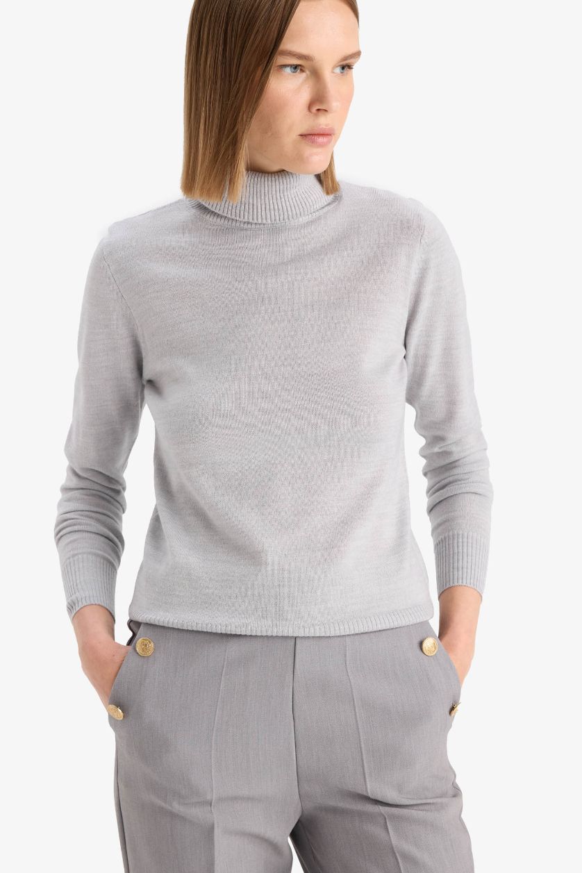 WOMAN Anthracite Melange Regular Fit Turtleneck Basic Knit Pullover