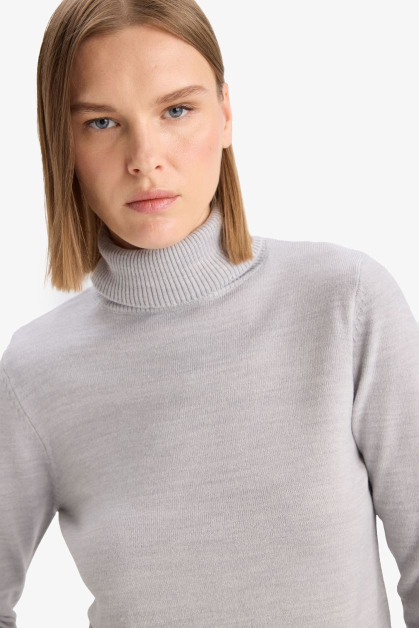 WOMAN Anthracite Melange Regular Fit Turtleneck Basic Knit Pullover