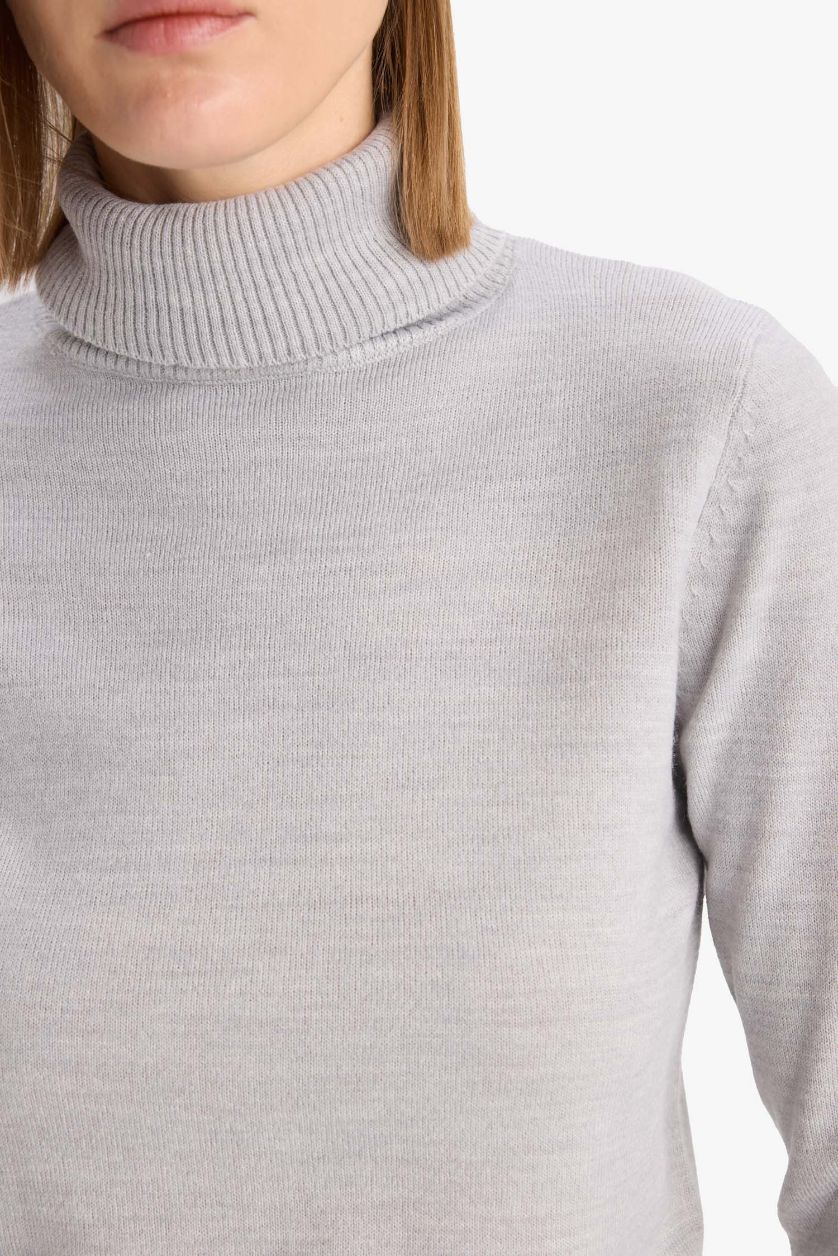 WOMAN Anthracite Melange Regular Fit Turtleneck Basic Knit Pullover