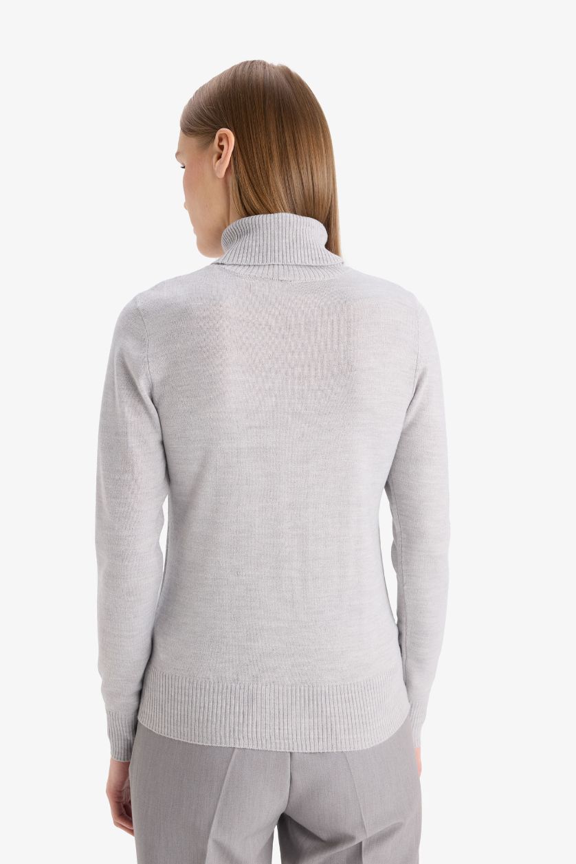 WOMAN Anthracite Melange Regular Fit Turtleneck Basic Knit Pullover
