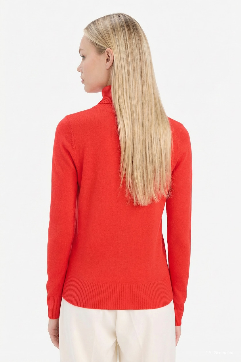 Women Red Regular Fit Turtleneck Basic Knit Pullover