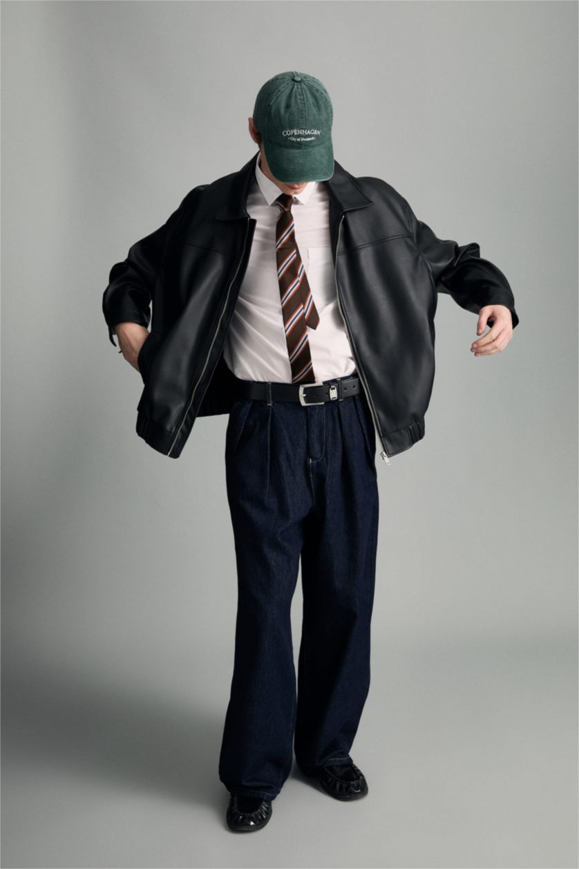 رجالي أزرق غامق بنطلون وايد ليج برجل واسع