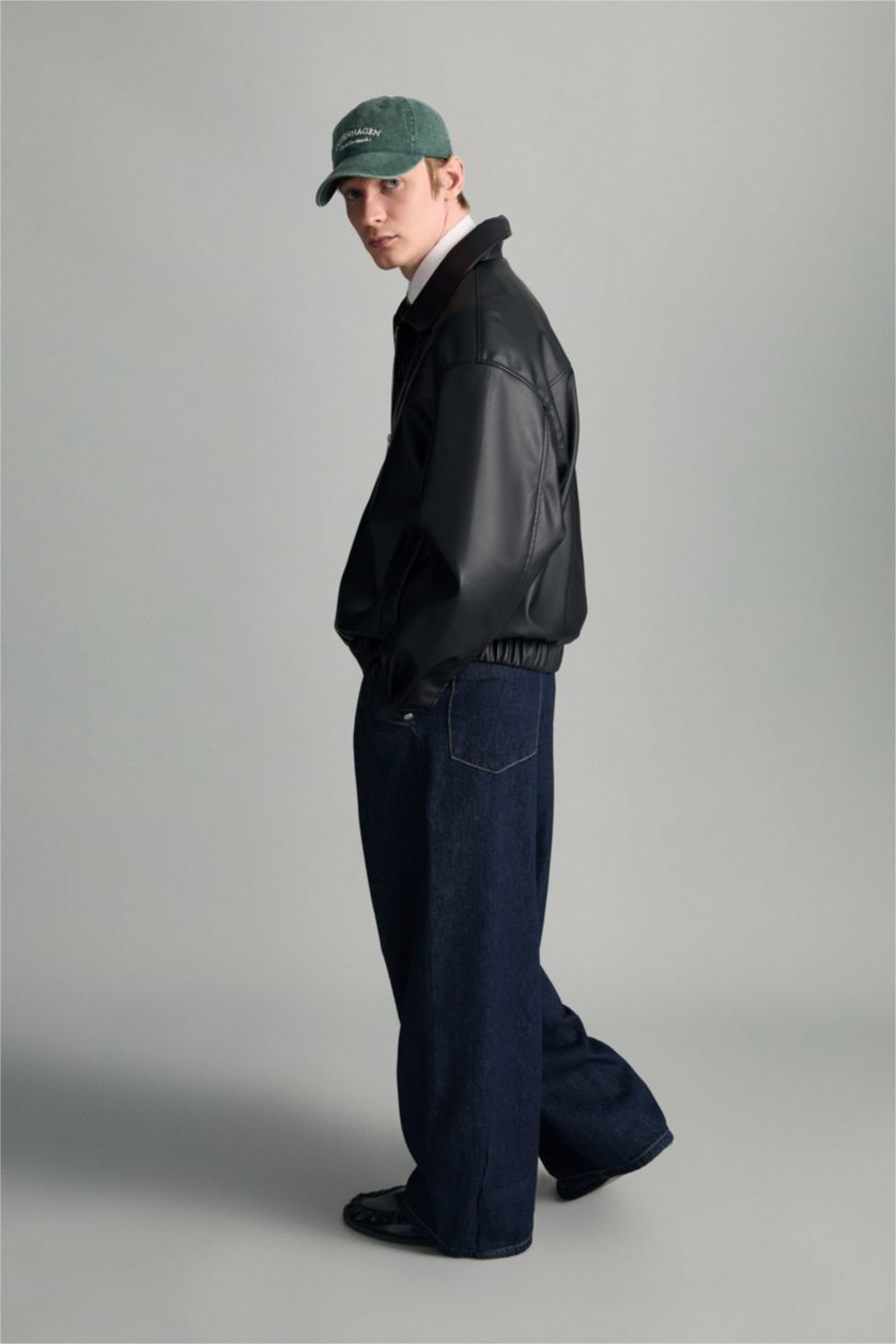 رجالي أزرق غامق بنطلون وايد ليج برجل واسع