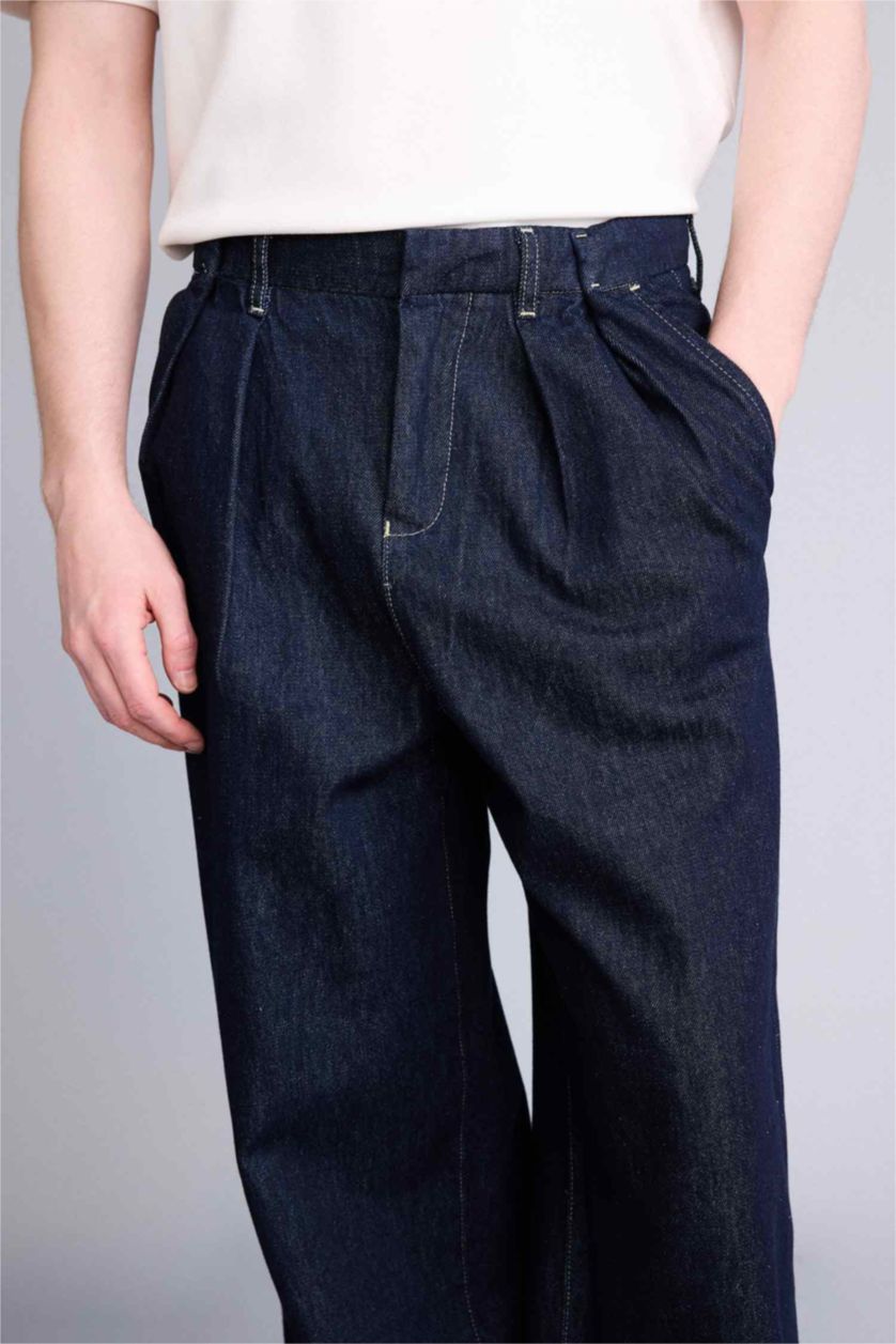 Man Dark Blue Wide Leg Trousers