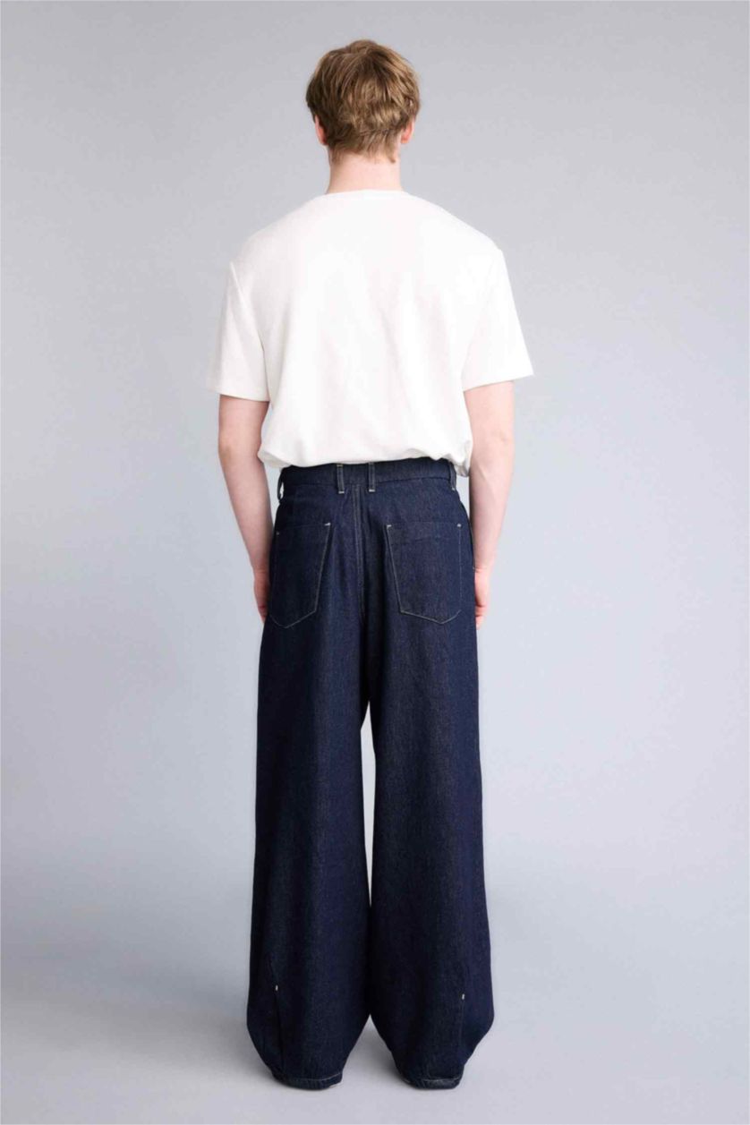 Man Dark Blue Wide Leg Trousers