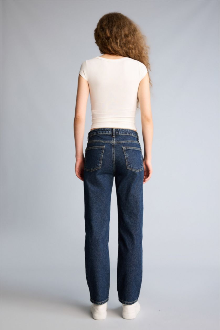 Kadın Mavi Comfort Straıght Normal Bel Uzun Jean Yıkamalı Pantolon