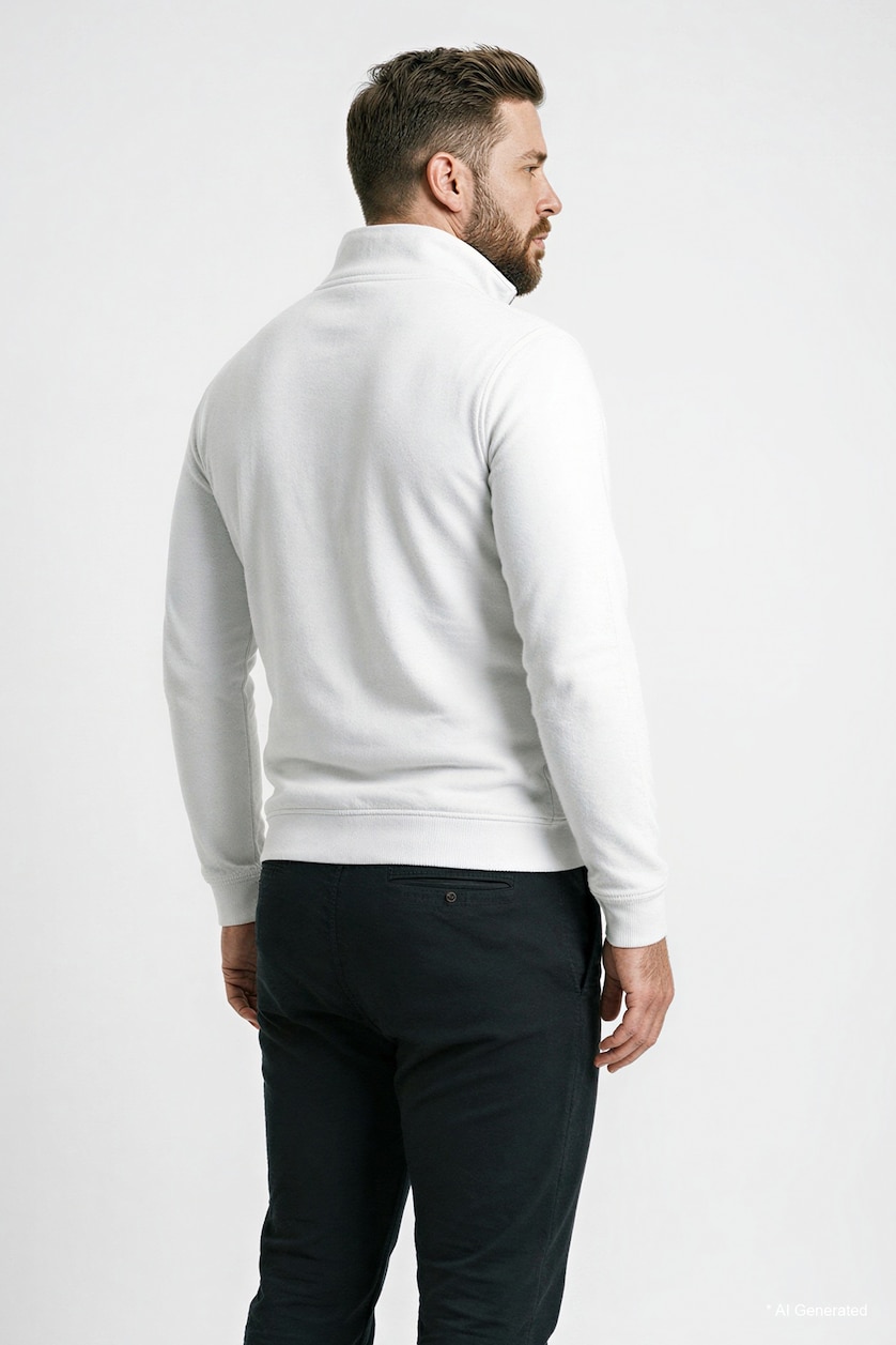 MAN White Regular Fit High Collar Sweatshirt