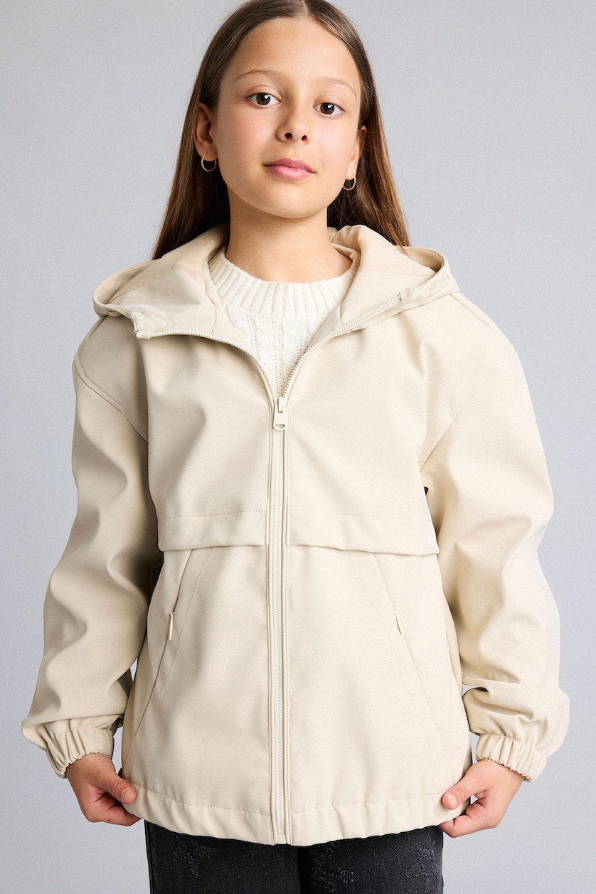 FILLES Beige Imperméable à capuche avec fermeture éclair pour fille Coupe oversize