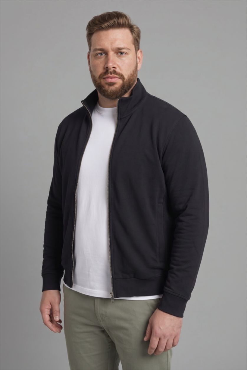 MAN Black Regular Fit High Collar Cardigan
