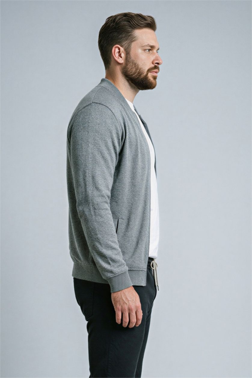 Erkek Gri Melanj Regular Fıt Hırka