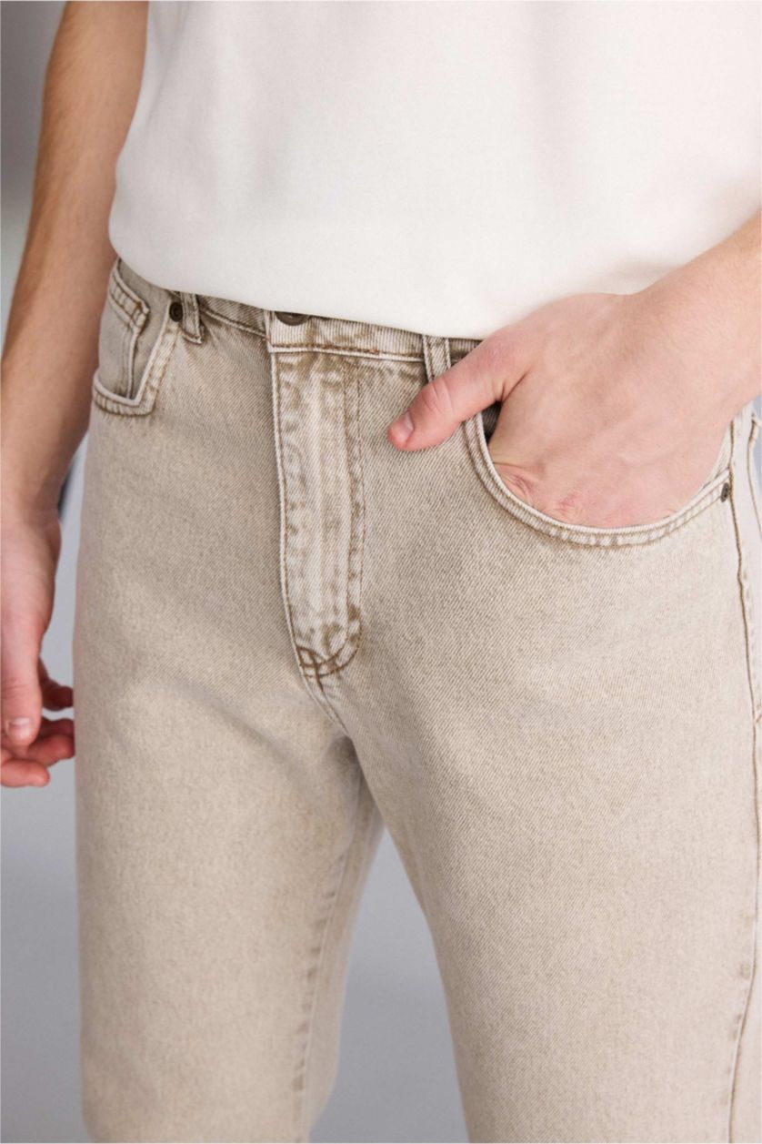 Man Beige Straight Fit Trousers