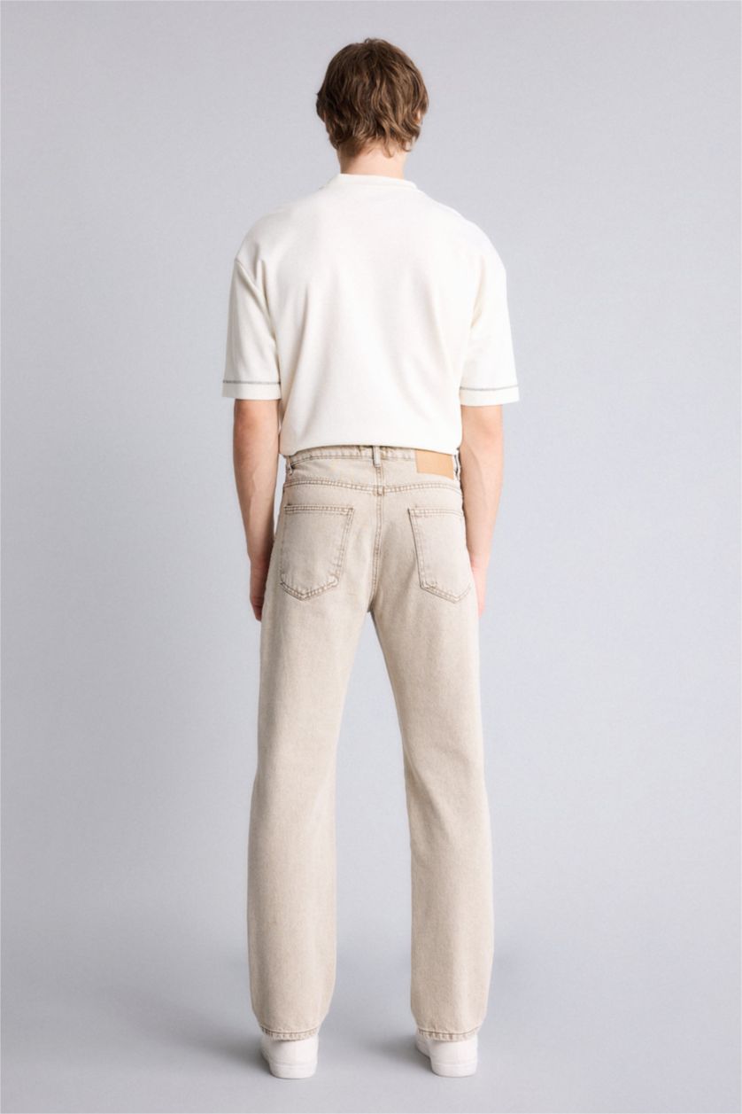 Man Beige Straight Fit Trousers