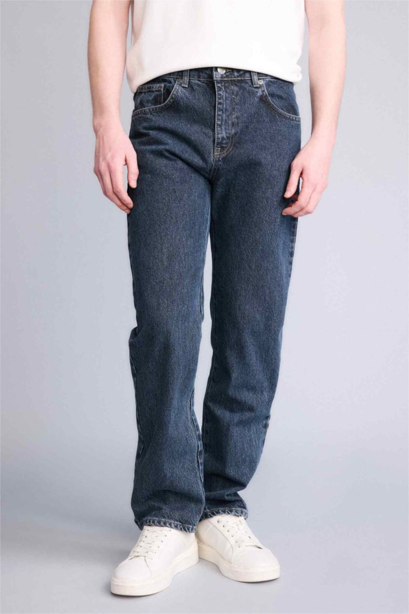 رجال رمادي أزرق بنطرون قصة مستقيمة