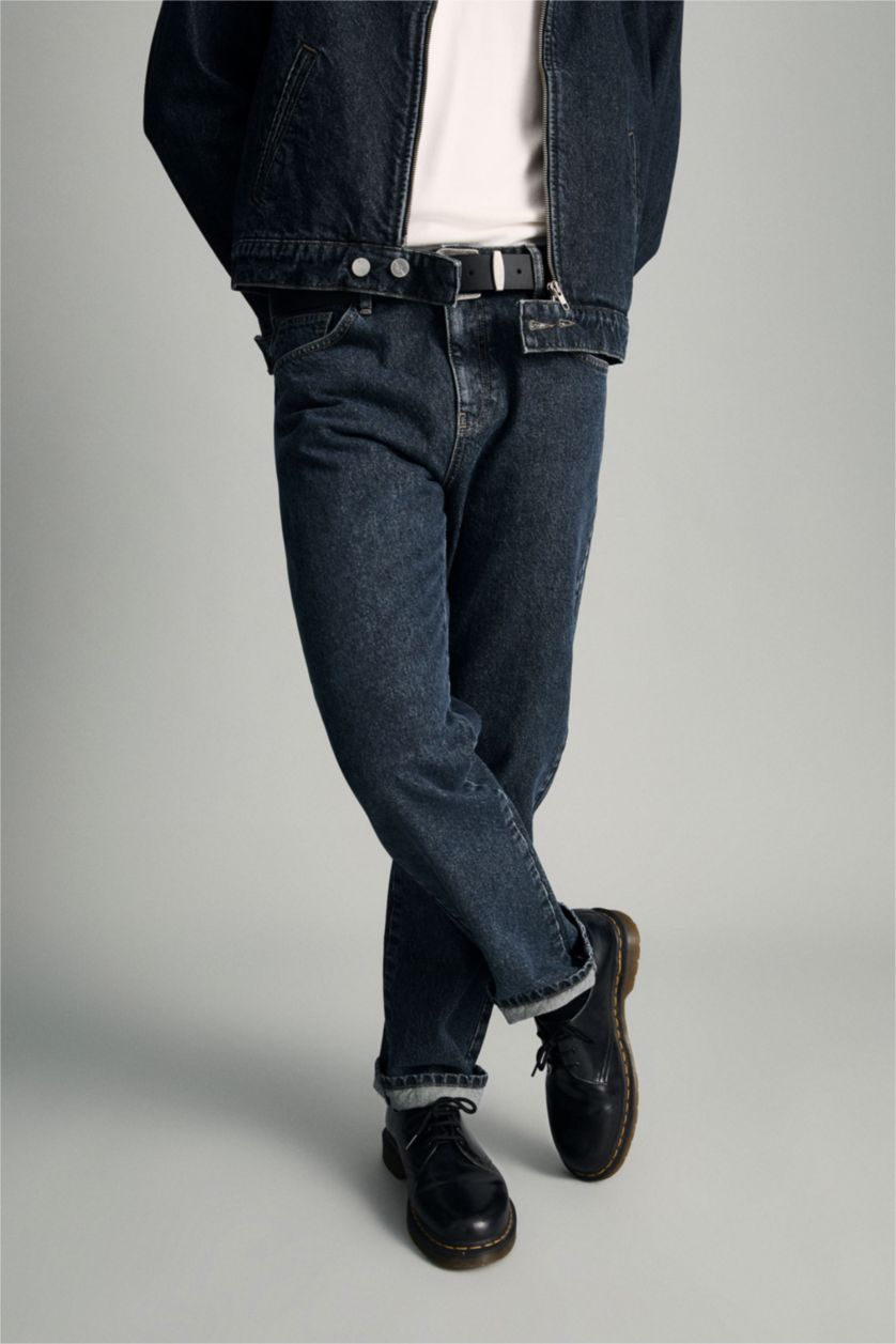 رجالي رمادي أزرق بنطلون قصة مستقيمة