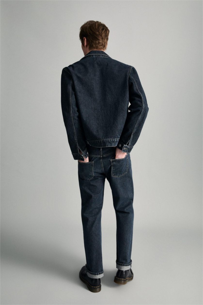 رجالي رمادي أزرق بنطلون قصة مستقيمة