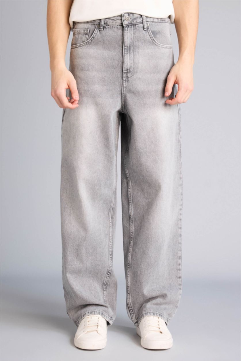 Erkek Açık Gri Super Baggy Fıt Pantolon