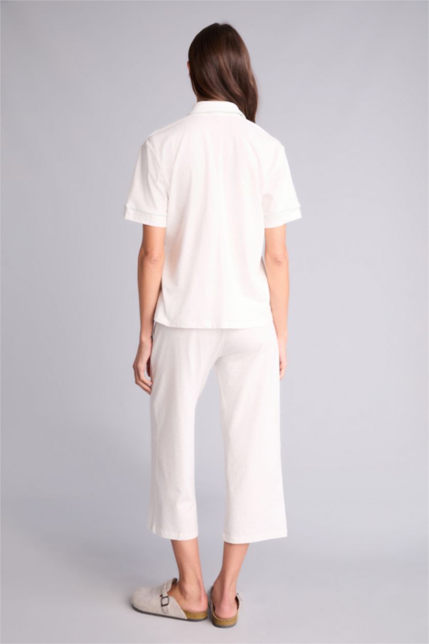 Kadın Ekru Pijama Takımı Üst Alt