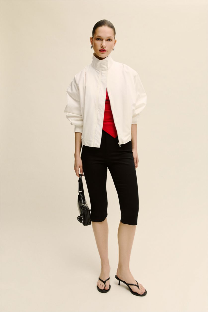 Kadın Siyah Normal Bel Düz Paça Saten Kapri