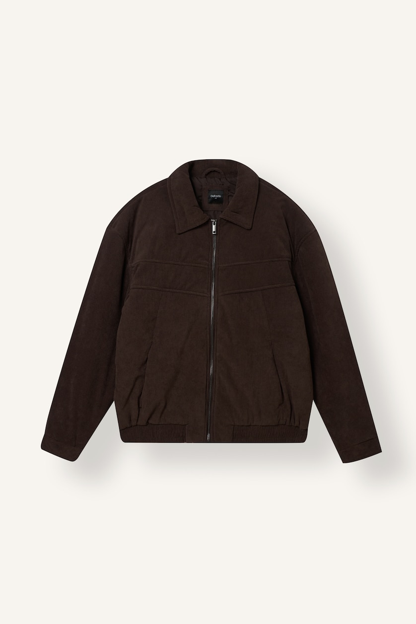 MAN Brown Oversize Lined Polo Collar Zip-Up Jacket
