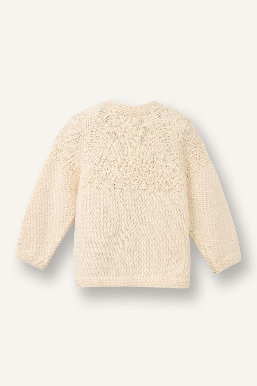 BABY GIRL Ecru Baby Girl Crew Neck Cardigan