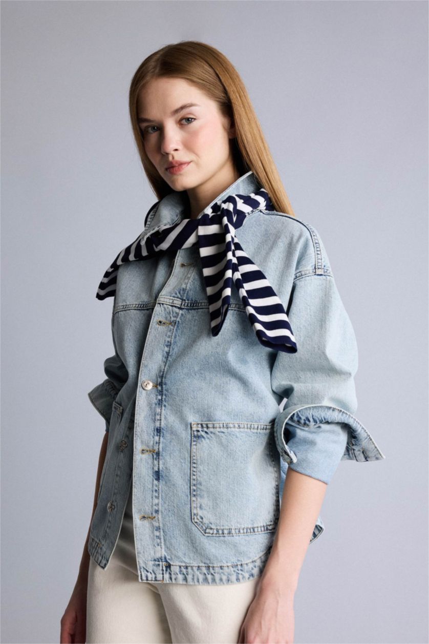 Kadın Mavi Geniş Cepli Jean Ceket