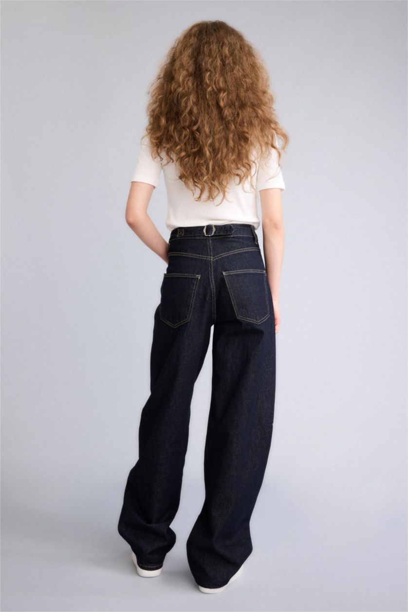 Kadın Mavi Siyah Baggy Fıt Yüksek Bel Uzun Jean Pantolon