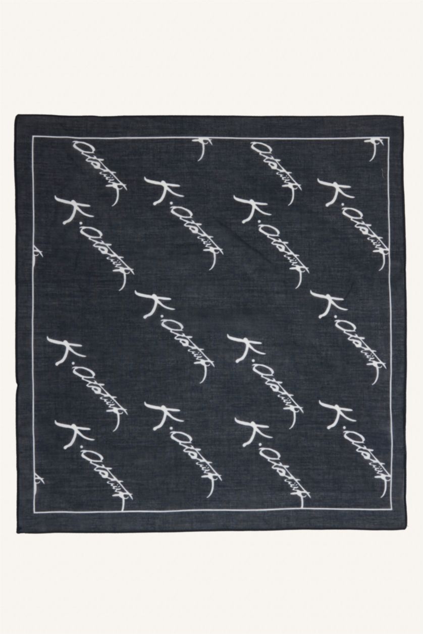 Erkek Çocuk - Genç Erkek Siyah Desenli Pamuklu Bandana Erkek Çocuk